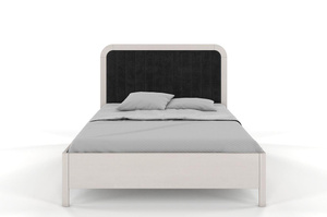Tapicerowane łóżko drewniane sosnowe Visby MODENA BC z wysokim zagłówkiem / 200x200 cm, kolor biały, zagłówek Casablanca 2316 (skrzynia na pościel)