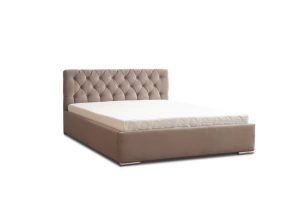 Wysyłka w 48h! Klasyczne łóżko tapicerowane do sypialni DELLEN pikowane guzikami / 160x200 cm, kolor szary, pojemnik na pościel + stelaż metalowy, wersja slim, nogi aluminiowe