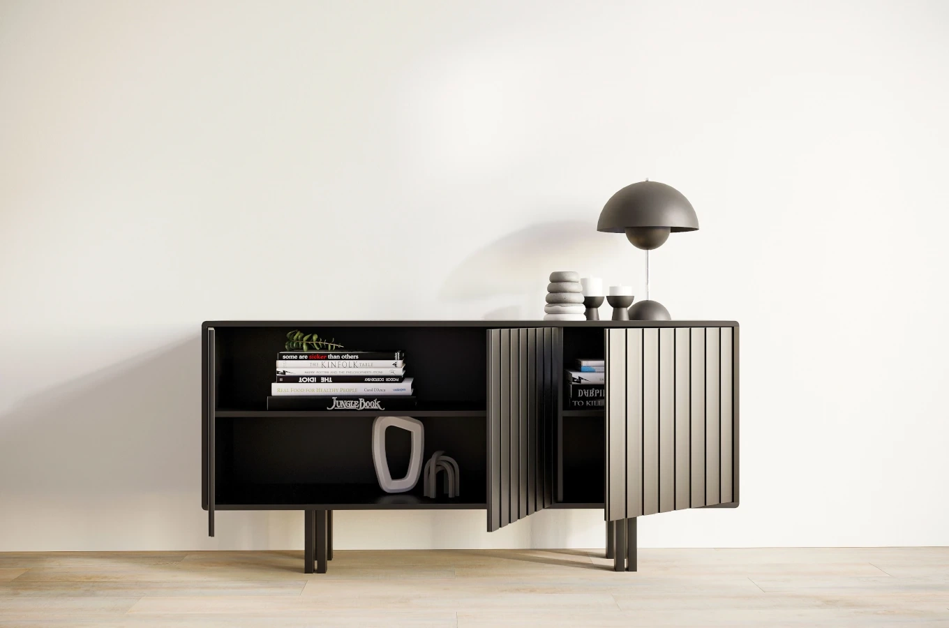 Czarna komoda Skandica VIGGE z lamelami / szer. 149 cm