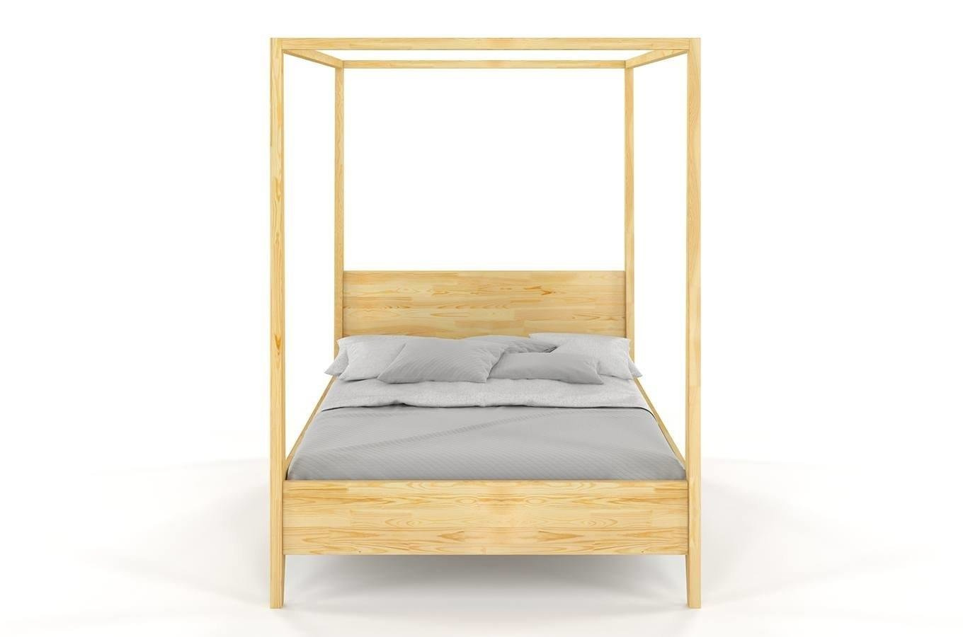 Łóżko drewniane sosnowe z baldachimem Visby CANOPY / 140x200 cm, kolor orzech