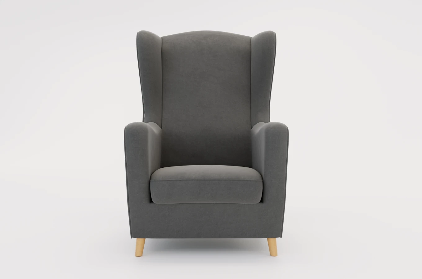 Szary fotel uszak Skandica AGNETA / nóżki naturalne