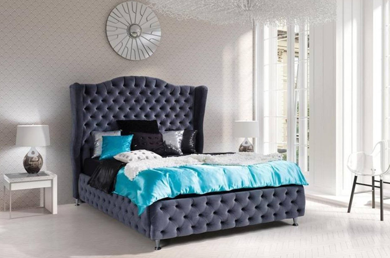 Eleganckie łóżko tapicerowane do sypialni VALENTINO w stylu glamour