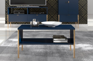 Elegancki granatowy stolik kawowy Skandica POLKA na złotych nóżkach