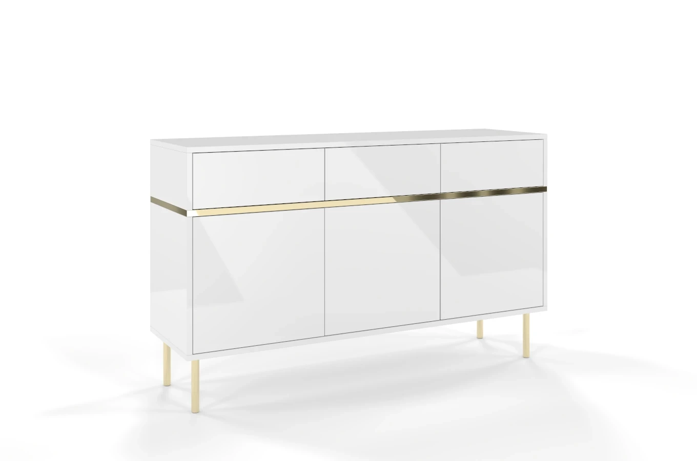 Elegancka biała komoda Dancan MARIKA ze złotymi dodatkami / szer. 137,5 cm