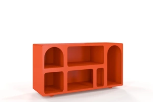 Drewniana komoda - regał - szafka RTV z łukami Visby OLIMPIA LONG / kolor marsala / szer. 140 cm