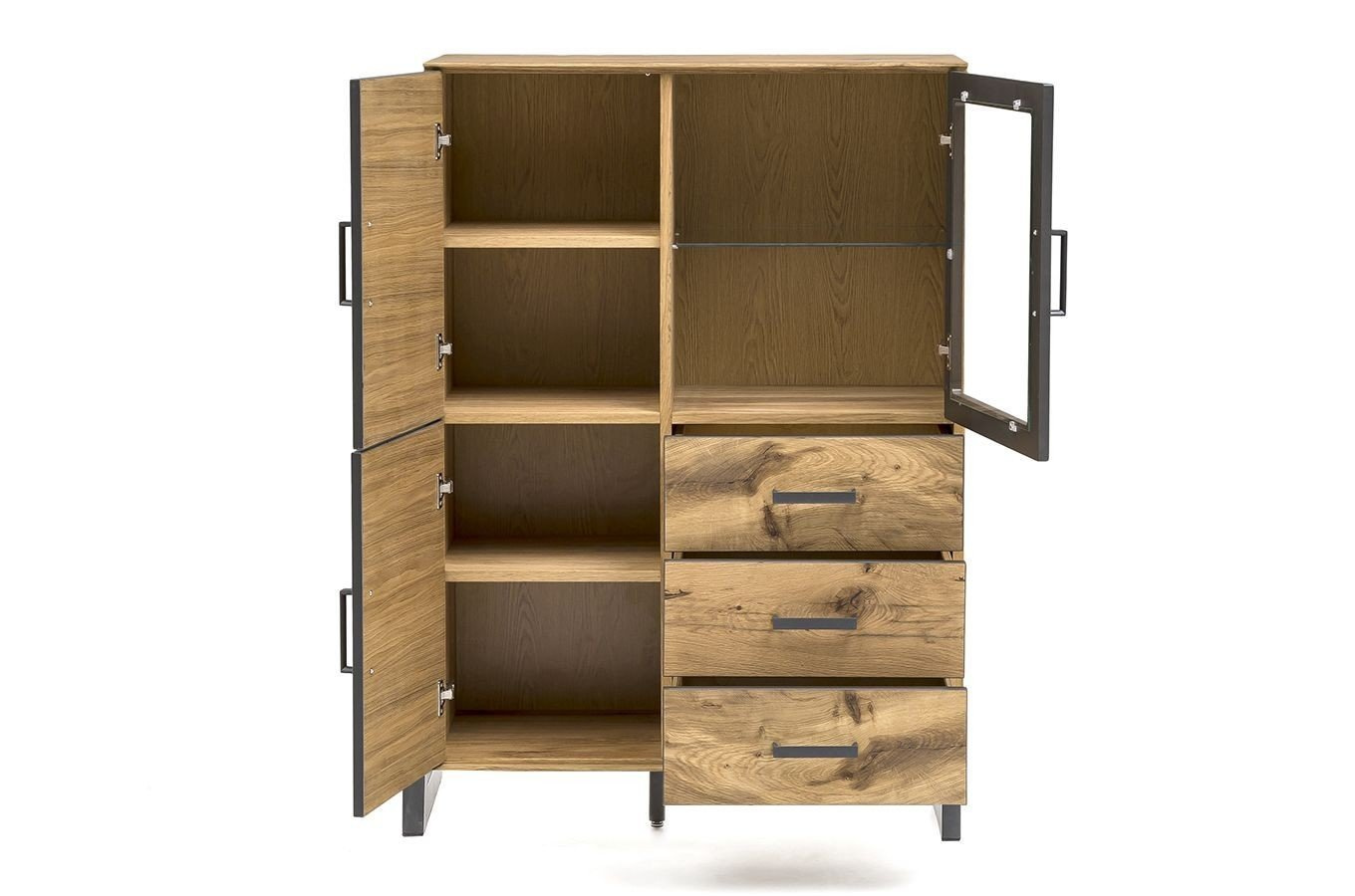 Nowoczesna dębowa komoda ze szklanymi drzwiami TURID 3S3D / szer. 97,5 cm