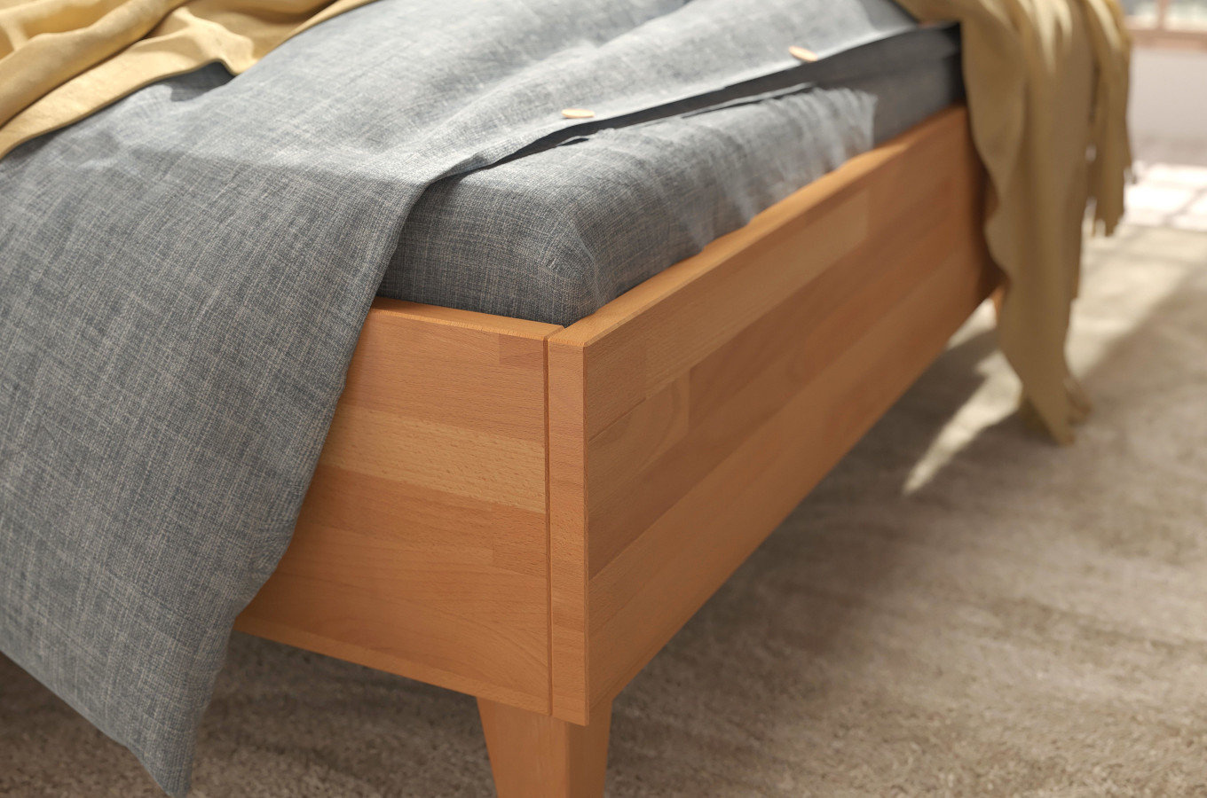 Tapicerowane łóżko drewniane bukowe Visby FRIDA z wysokim zagłówkiem