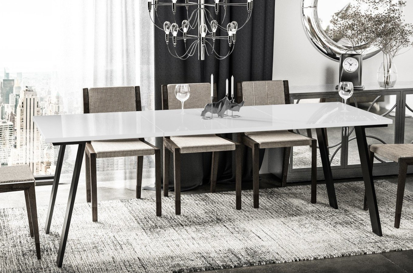 Nowoczesny rozkładany stół LIWIA 130-210 x 80 cm (biały połysk)