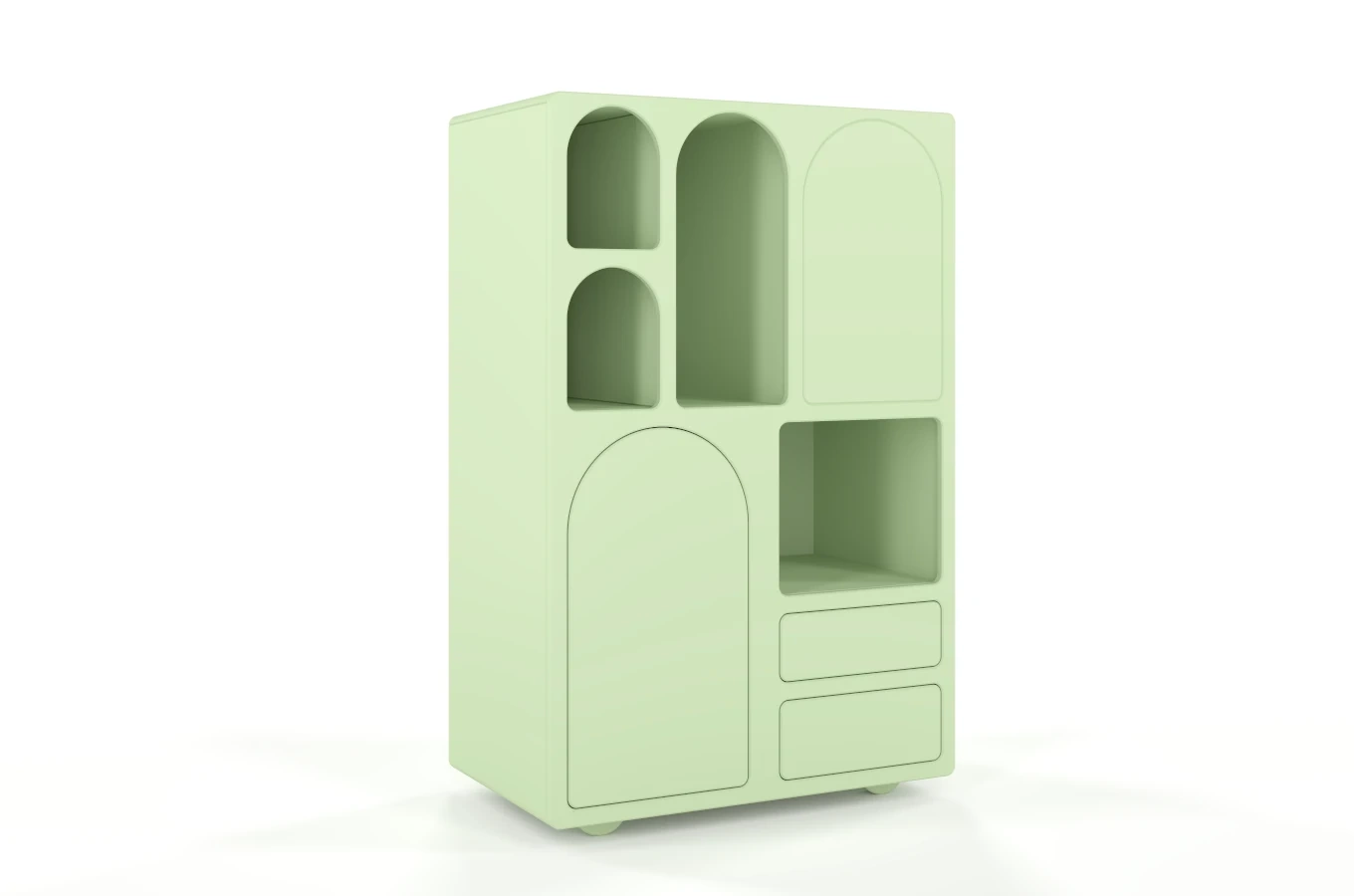 Drewniana komoda z łukami Visby OLIMPIA HIGH / kolor pudrowa zieleń / szer. 80 cm