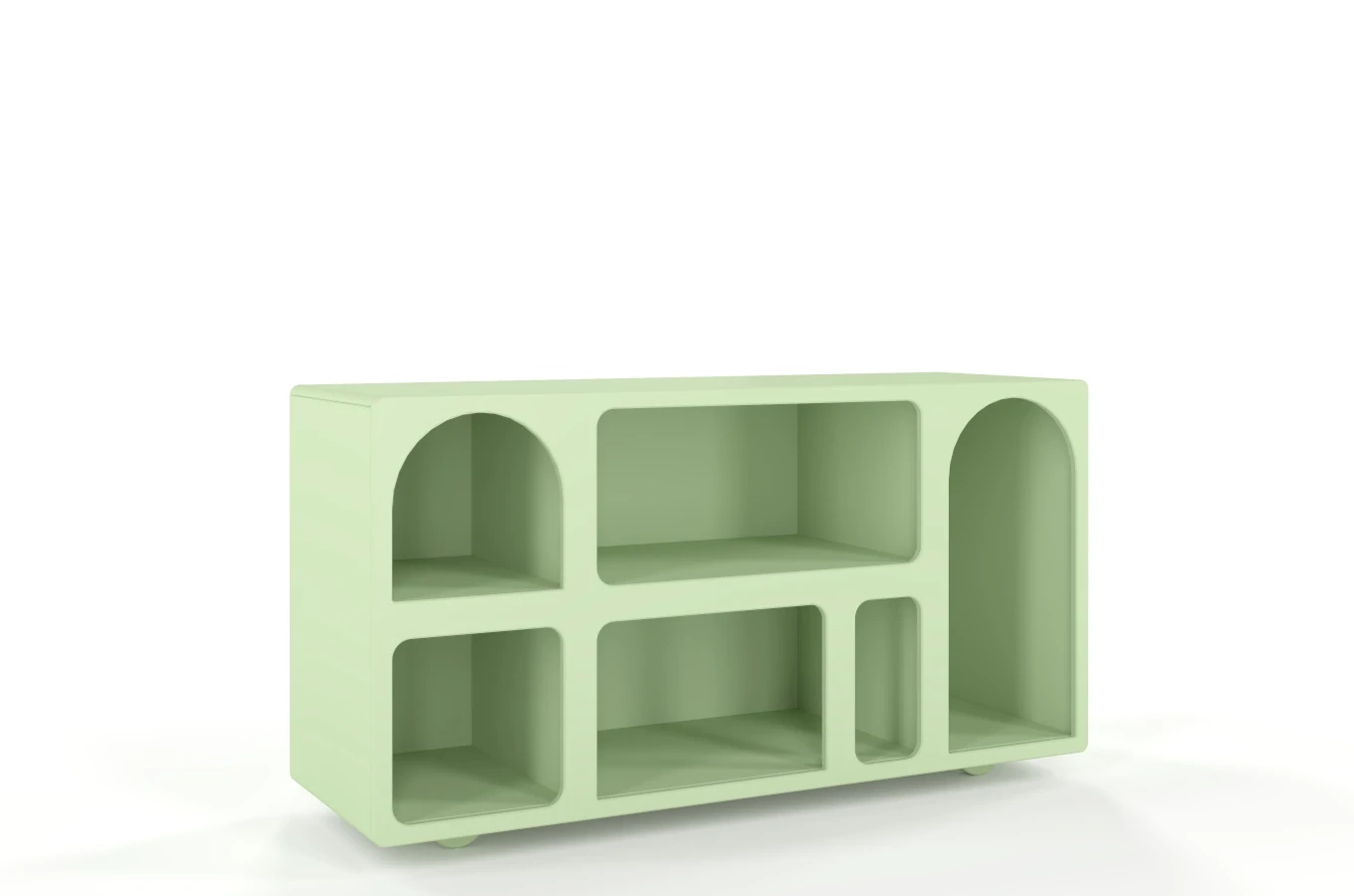 Drewniana komoda - regał - szafka RTV z łukami Visby OLIMPIA LONG / kolor pudrowa zieleń / szer. 140 cm