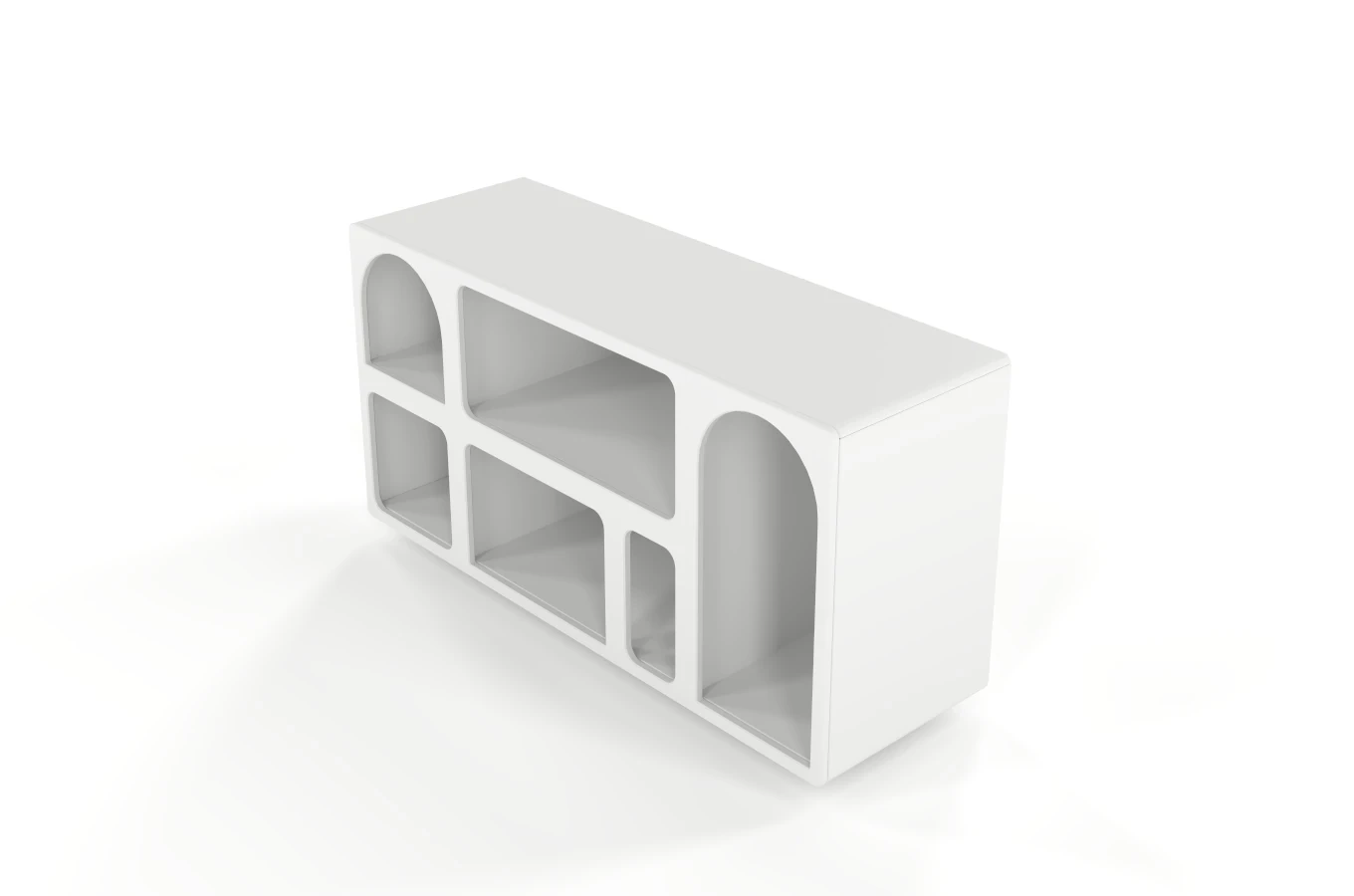 Drewniana komoda - regał - szafka RTV z łukami Visby OLIMPIA LONG / kolor biały / szer. 140 cm