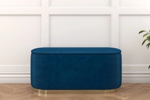 Granatowy owalny puf ze schowkiem Dancan SCARLETT na złotej podstawie