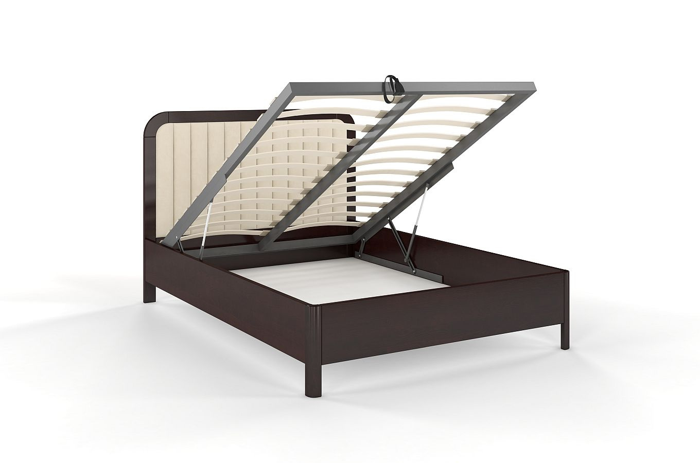 Tapicerowane łóżko drewniane sosnowe Visby MODENA BC z wysokim zagłówkiem (skrzynia na pościel)