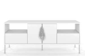 Biała komoda RTV Skandica MERLIN ze srebrnymi dodatkami / szer. 138 cm