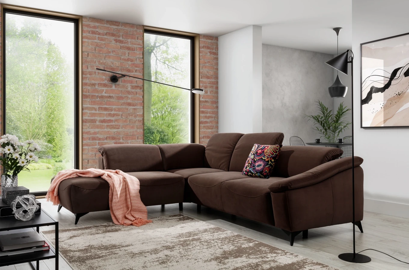 Nowoczesny narożnik CORTEZ z funkcją spania i pojemnikiem na pościel