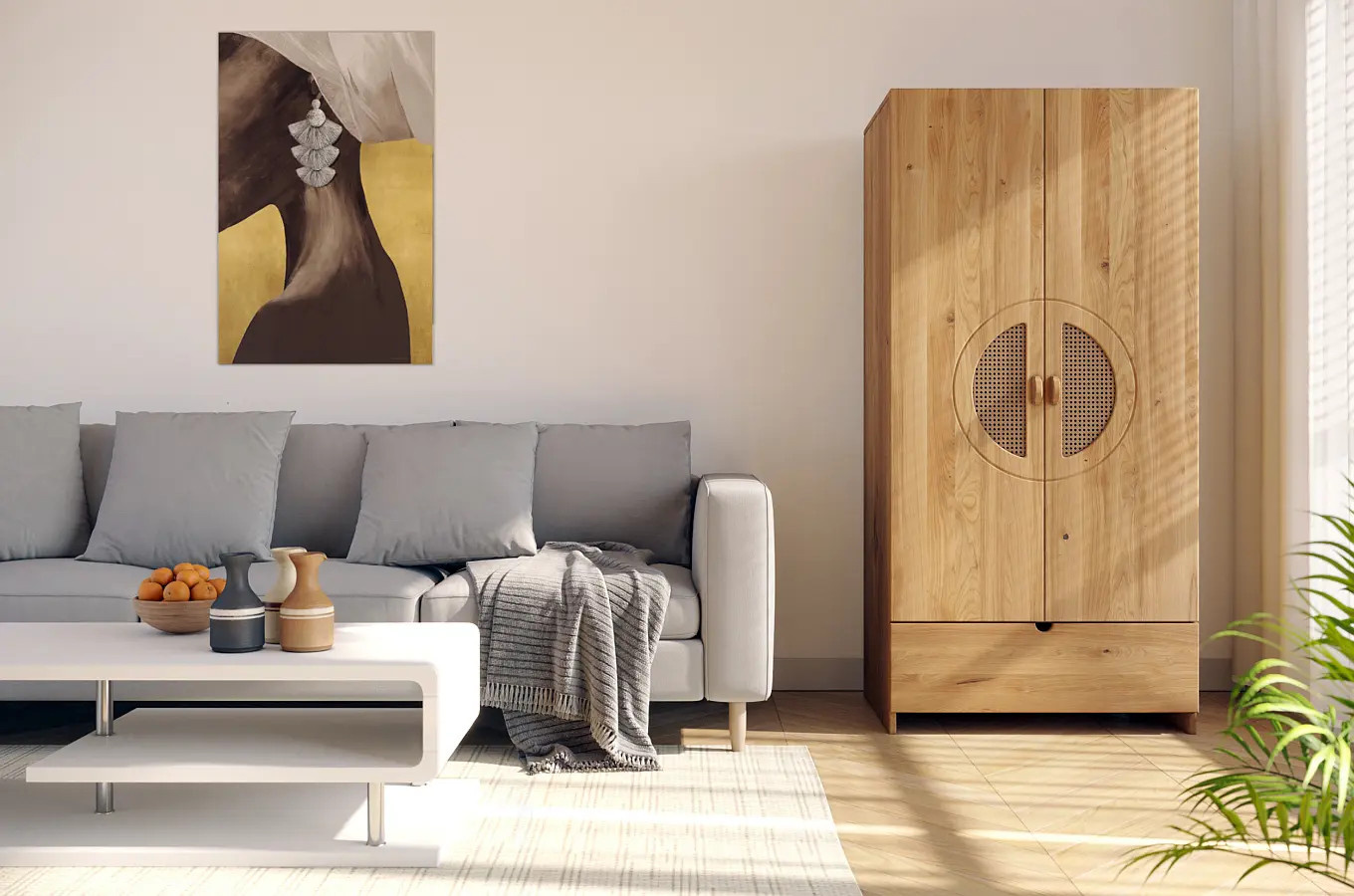 Drewniana szafa dębowa z rattanem Skandica HARMARK 2D1S