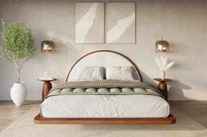 Łóżko lewitujące drewniane bukowe Visby MOMOKO / 180x200 cm, kolor orzech