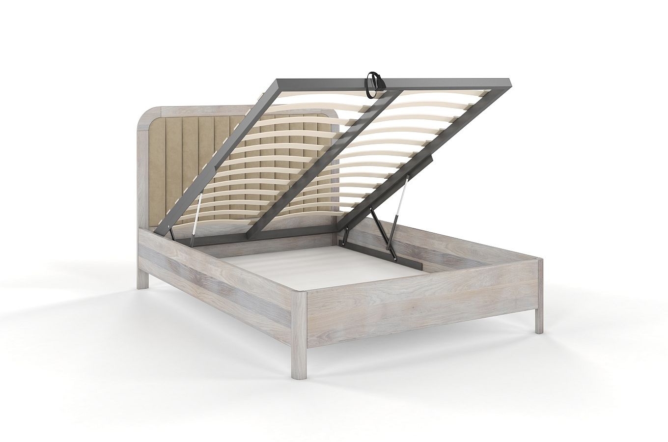 Tapicerowane łóżko drewniane dębowe Visby MODENA BC z wysokim zagłówkiem (skrzynia na pościel)