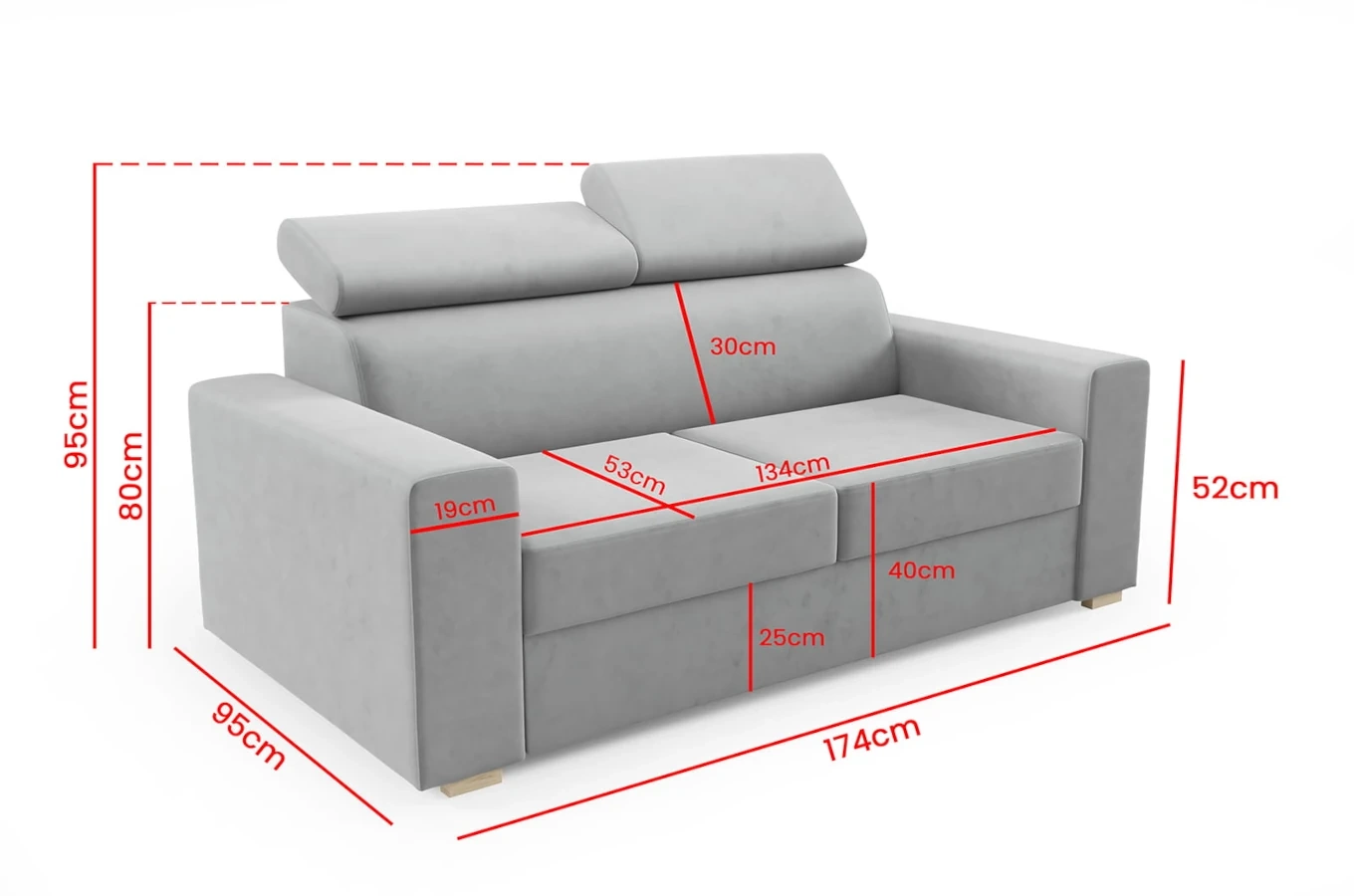 Klasyczna sofa EMILY z ruchomymi zagłówkami / szerokość 174 cm