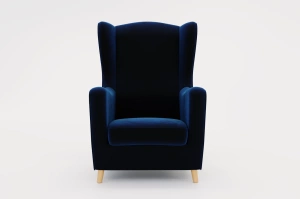Granatowy fotel uszak Skandica AGNETA / nóżki naturalne