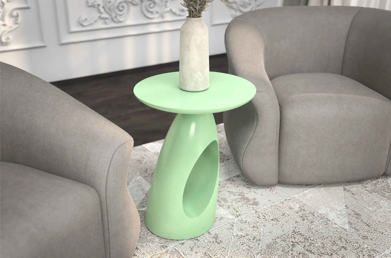 Stolik drewniany Kayani ISLAND różne kolory, wys. 40 cm / kolor pudrowa zieleń