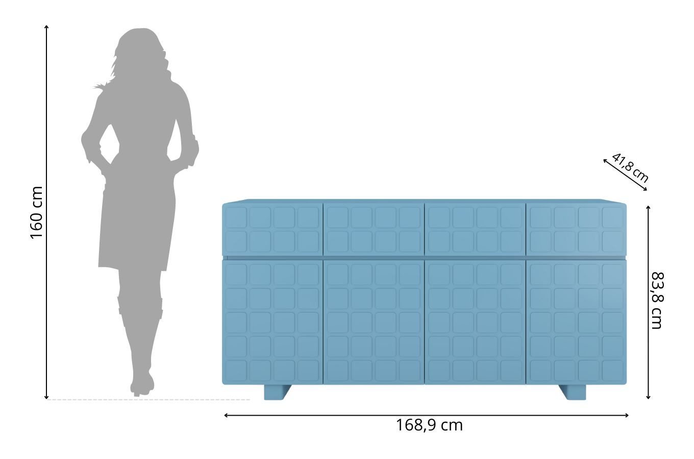 Nowoczesna komoda z frontami 3D Skandica CUBO LONG / kolor pastelowy niebieski / szer. 169 cm