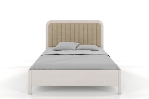 Tapicerowane łóżko drewniane sosnowe Visby MODENA BC z wysokim zagłówkiem / 140x200 cm, kolor biały, zagłówek Casablanca 2303 (skrzynia na pościel)