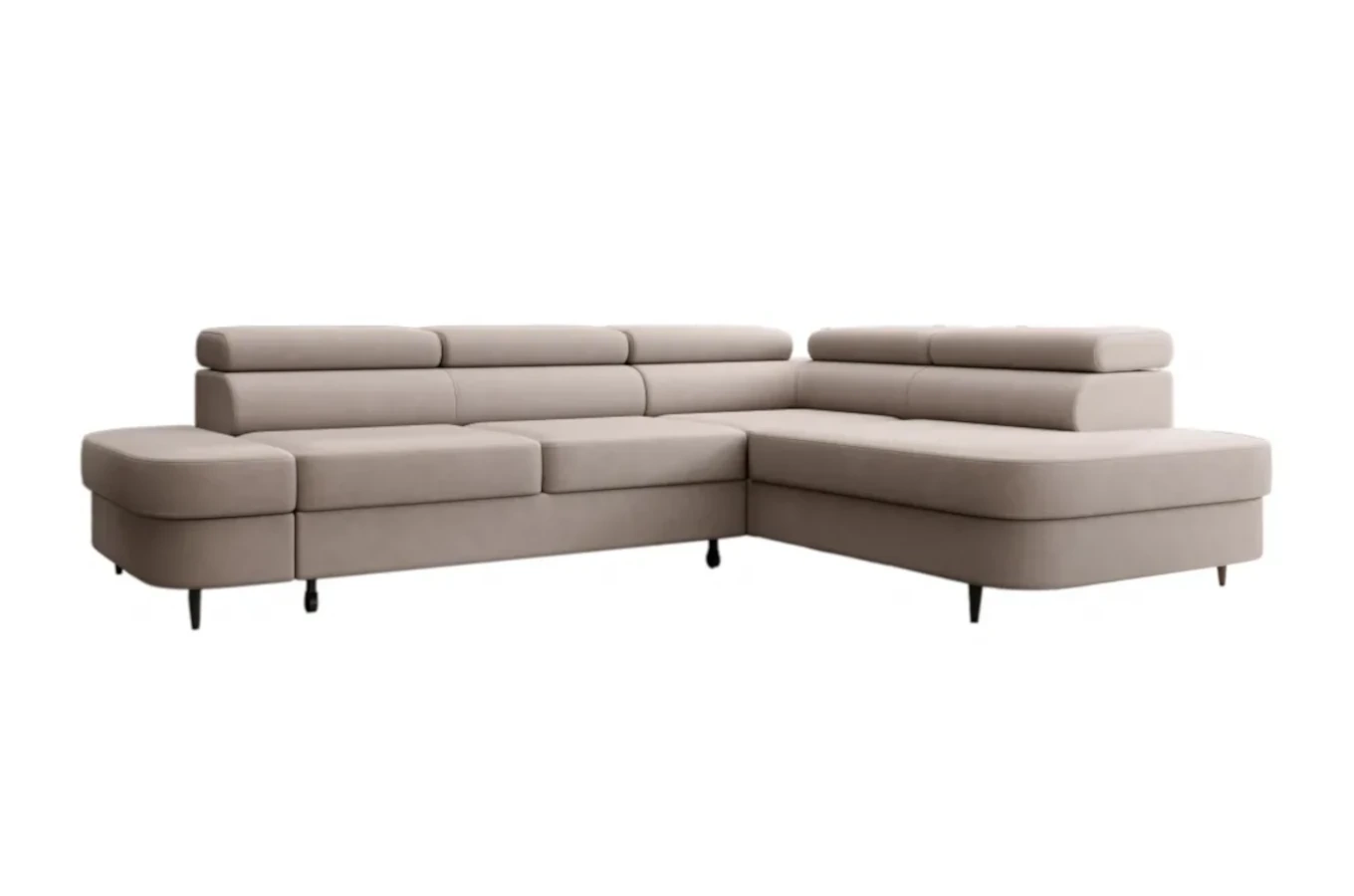 Nowoczesny narożnik TANZANIT L z funkcją spania i pojemnikiem na pościel