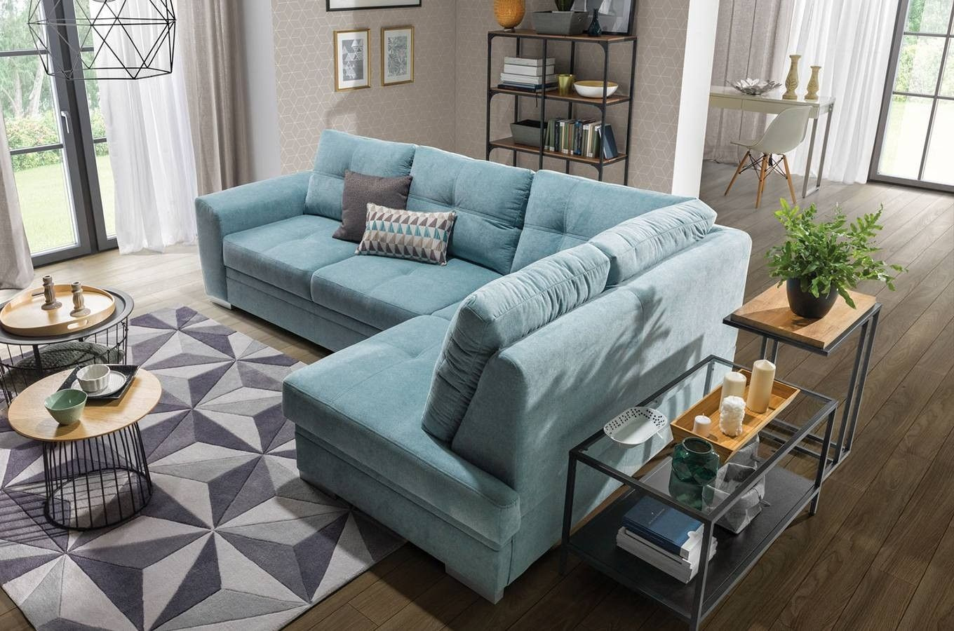 Elegancki narożnik AZURRA Mini z funkcją spania i pojemnikiem na pościel