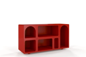 Drewniana komoda - regał - szafka RTV z łukami Visby OLIMPIA LONG / kolor bordowy / szer. 140 cm