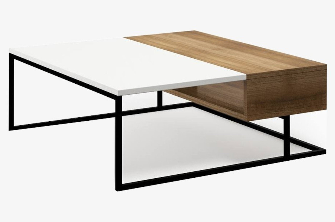 Wysyłka w 48h! Nowoczesny stolik kawowy CONNECT STEEL BEAU / Dąb Hamilton + biały mat