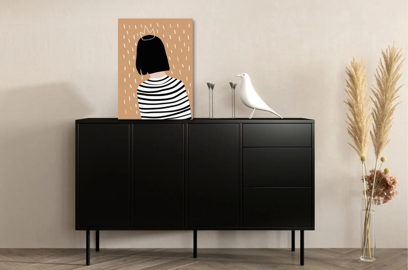 Czarna nowoczesna komoda Dancan MIRKA / szer. 130 cm