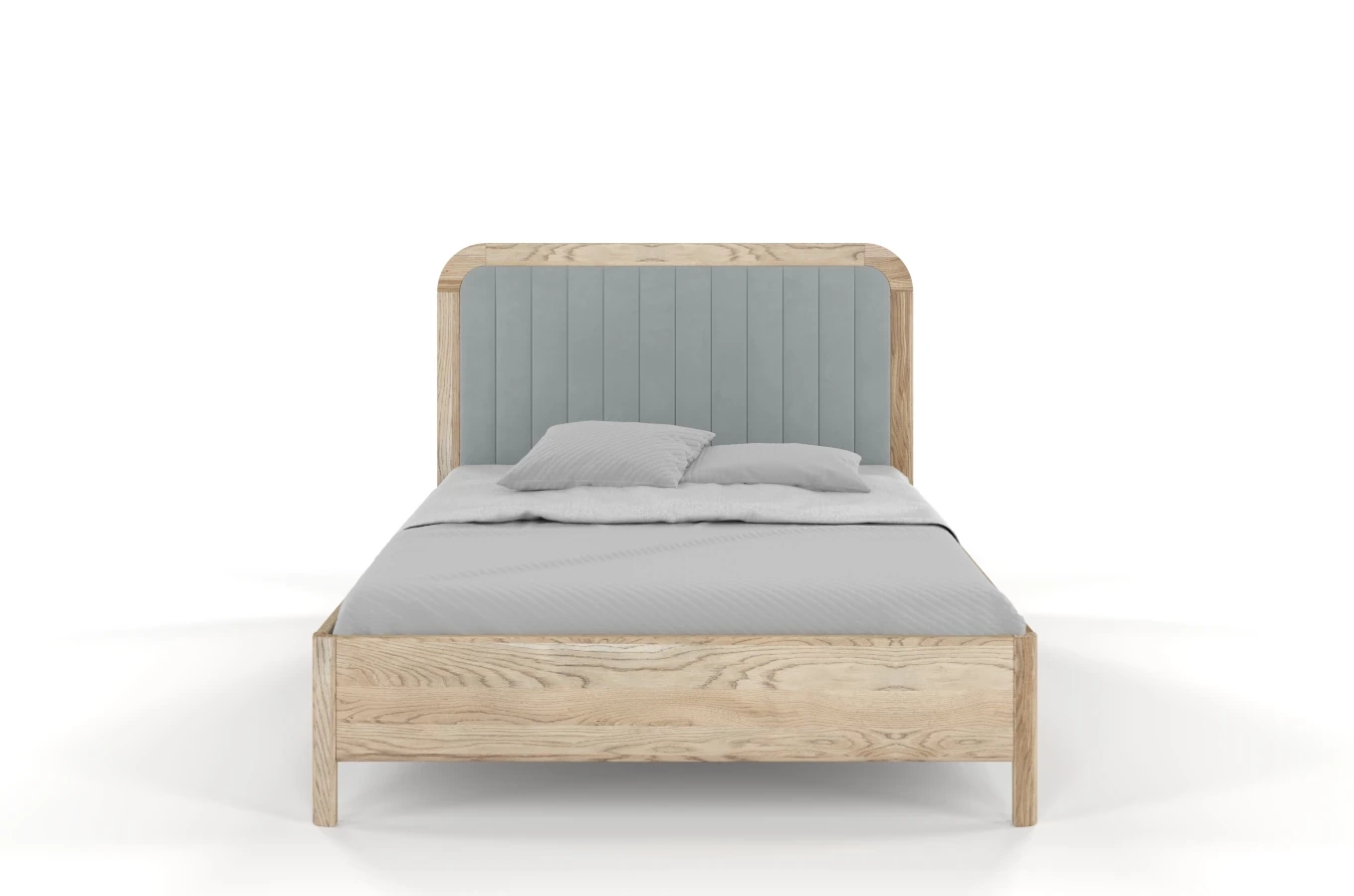 Tapicerowane łóżko drewniane dębowe Visby MODENA z wysokim zagłówkiem / 200x200 cm, olej retro, zagłówek Casablanca 2314