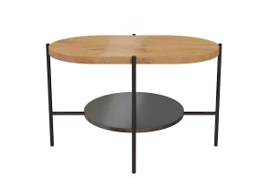 Nowoczesny stolik kawowy Dancan ARENA / czarna podstawa + dębowy i czarny blat