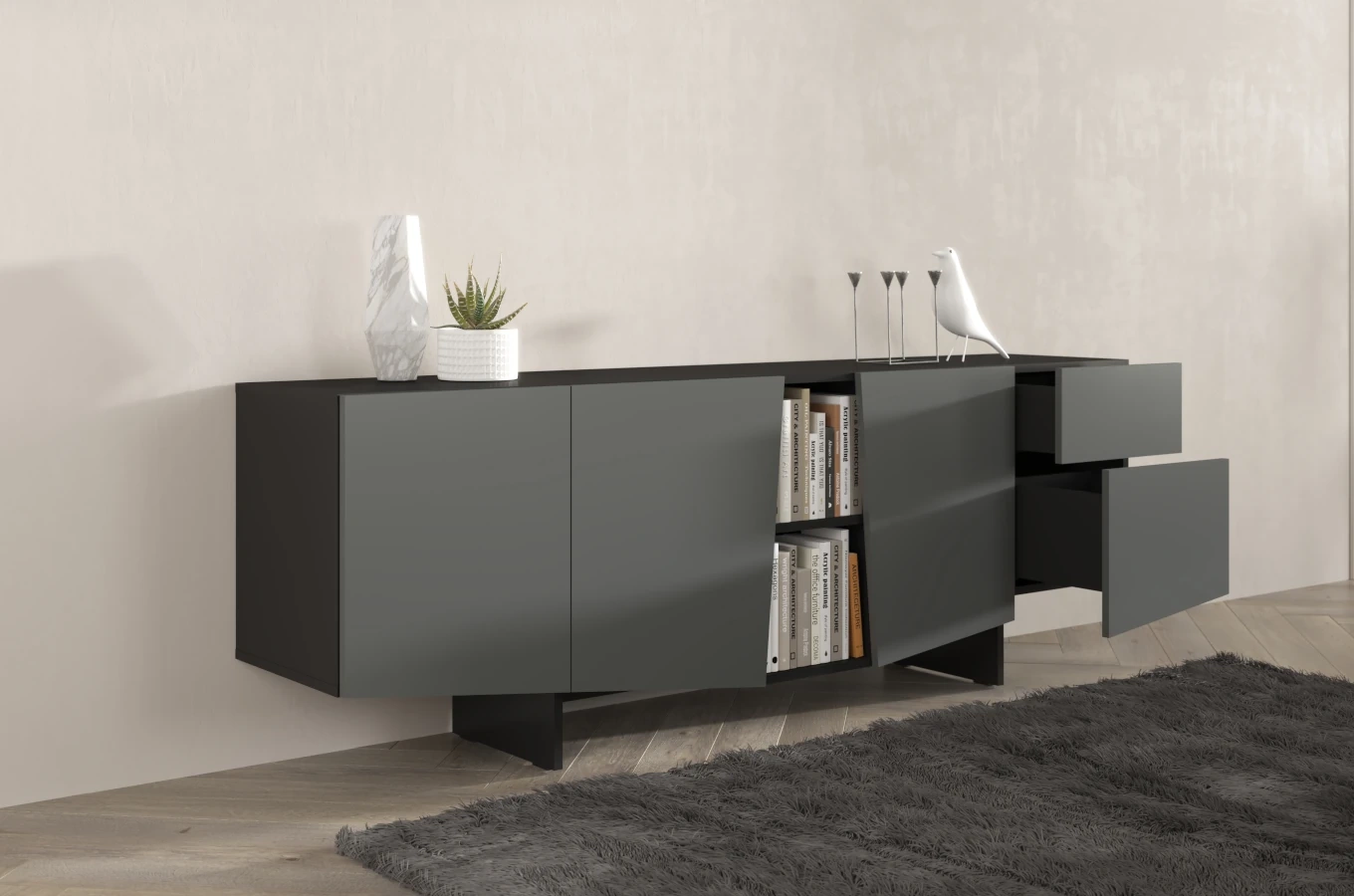 Nowoczesna szara komoda z szufladami Skandica WING / szer. 200 cm