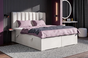 Eleganckie tapicerowane łóżko kontynentalne do sypialni CAREN z pojemnikiem na pościel