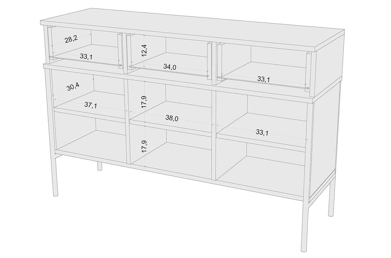 Elegancka granatowa komoda Skandica POLKA na złotych nóżkach / szer. 120 cm