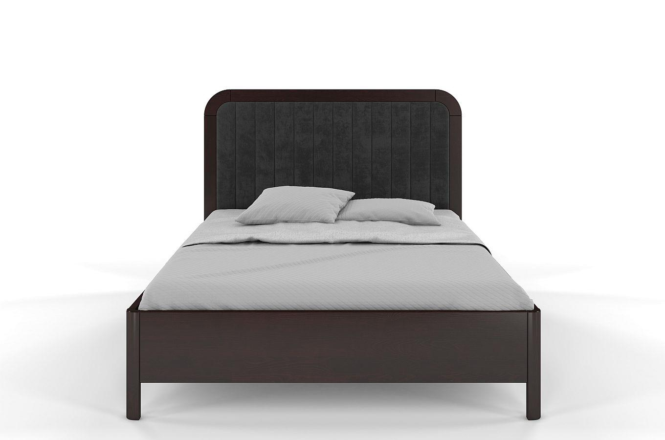 Tapicerowane łóżko drewniane sosnowe Visby MODENA BC z wysokim zagłówkiem / 160x200 cm, kolor palisander, zagłówek Casablanca 2315 (skrzynia na pościel)