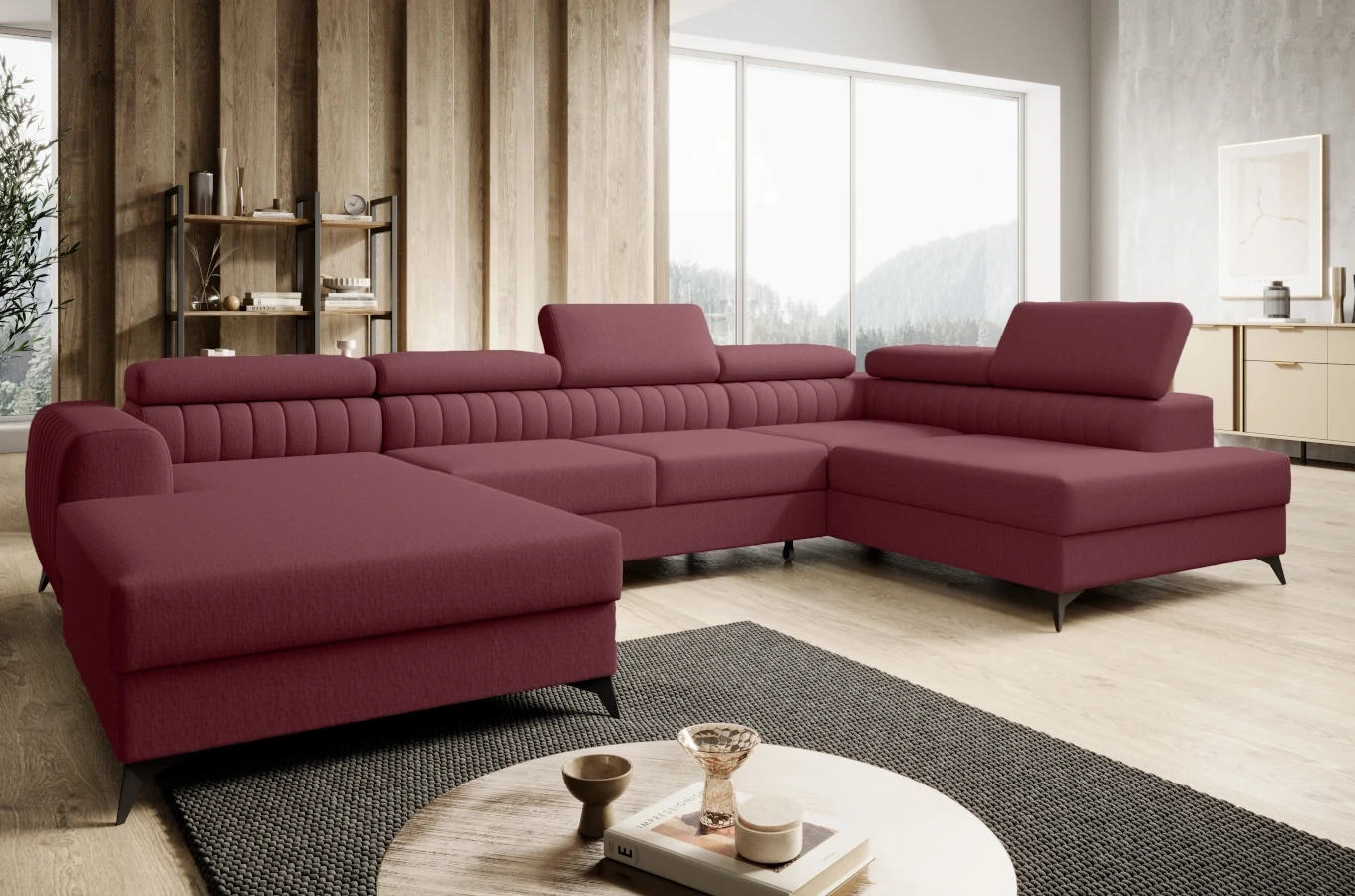 Nowoczesny narożnik PLAZA z funkcją spania i dwoma pojemnikami na pościel