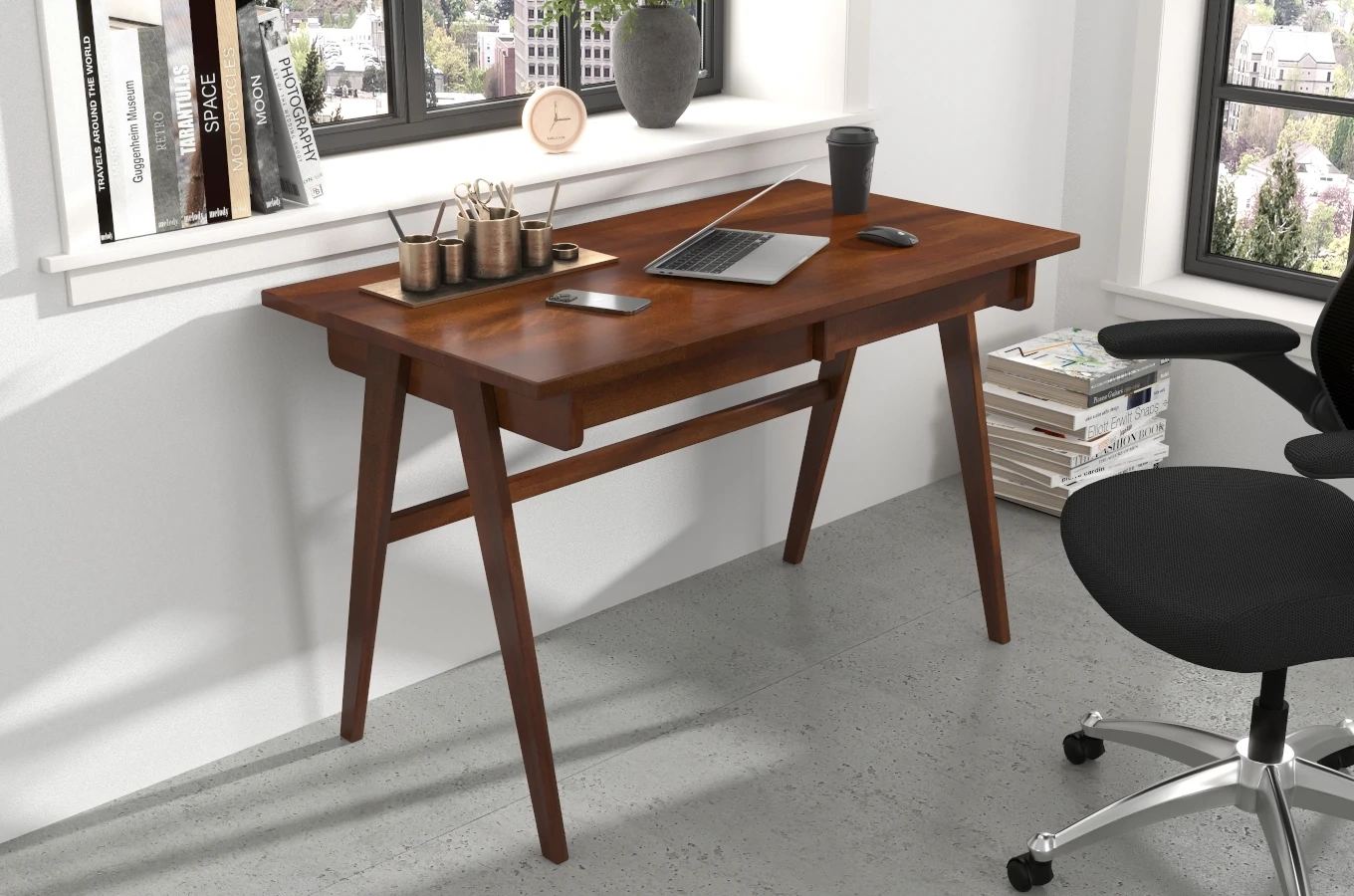 Drewniane bukowe biurko / toaletka z szufladami Visby EDDA / kolor orzech