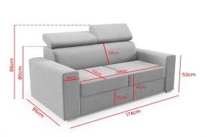 Klasyczna sofa EMILY z ruchomymi zagłówkami / szerokość 174 cm
