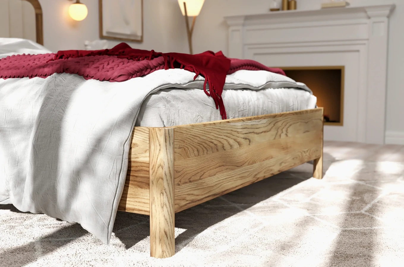 Tapicerowane łóżko drewniane dębowe Visby MODENA BC z wysokim zagłówkiem (skrzynia na pościel)