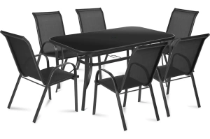 Czarny metalowy stół ogrodowy MONTE z blatem z utwardzonego szkła