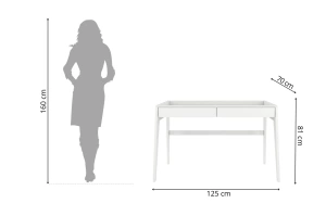 Drewniane biurko / toaletka z szufladami Visby LISA / kolor biały RAL / 125x70 cm