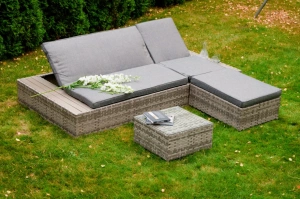 Wielofunkcyjna leżanka ogrodowa LATTICA z rattanu / Stół + łóżko + pufa