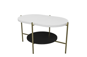 Nowoczesny stolik kawowy Dancan ARENA / złota podstawa + biały i czarny blat