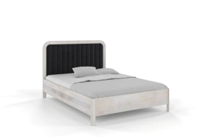 Tapicerowane łóżko drewniane dębowe Visby MODENA z wysokim zagłówkiem / 140x200 cm, olej bielony, zagłówek Casablanca 2316