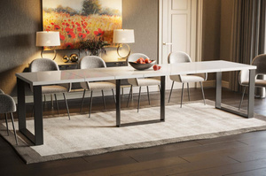 Nowoczesny rozkładany stół BORYS MAX na metalowych nogach 130-330 x 85 cm (biały połysk)