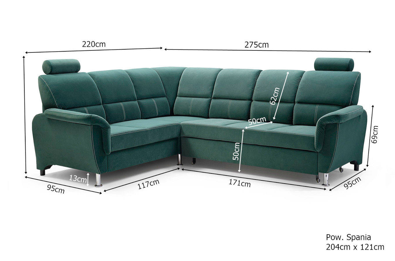 Klasyczny rozkładany narożnik DANIELA z pojemnikiem na pościel