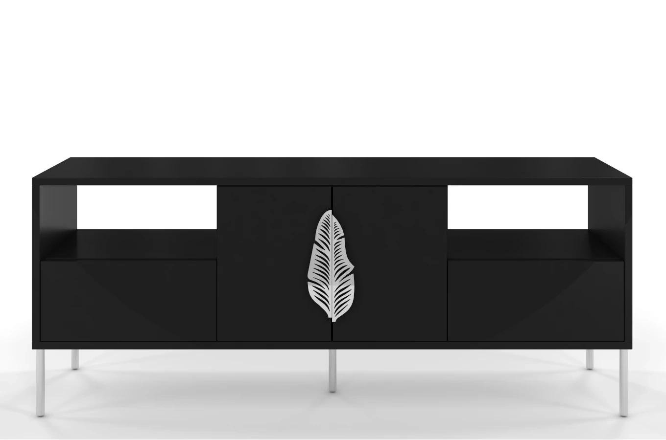 Czarna komoda RTV Skandica MERLIN ze srebrnymi dodatkami / szer. 138 cm